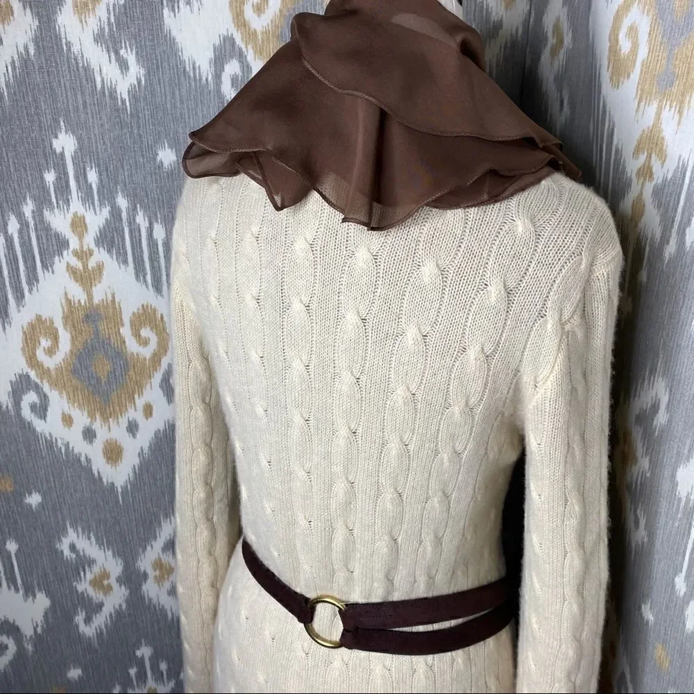 Ralph Lauren Vanilla Cable Knit Cashmere Long Line Cardigan Sweater Coat
